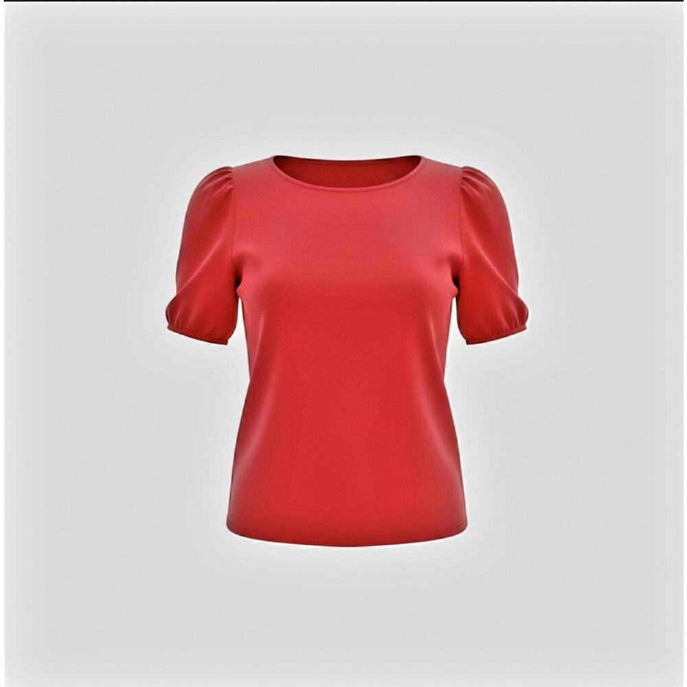 Talbots (2XL) Solid Button Accent Round Neck Blouse Red Short Sleeve Polyester